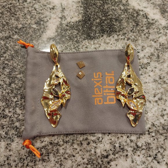 Alexis Bittar Jewelry - Alexis Bittar stud earrings. Crumpled leaf with stones.